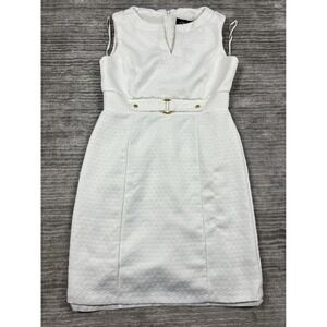 Chelsea Rose Dress Womens 10 White‎ Sheath Polyester Knee Length Lined Belted
